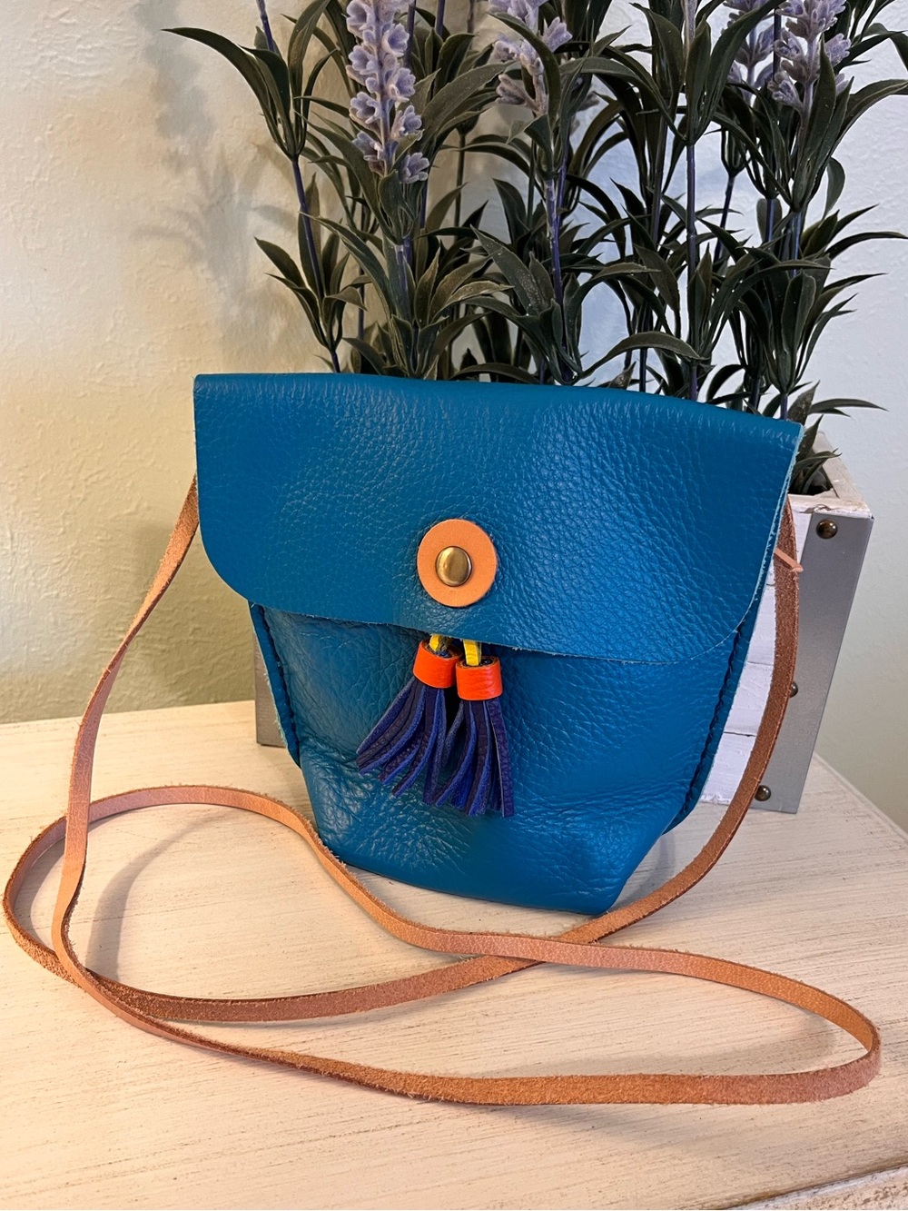 Nora Leather Blue Crossbody Purse NWOT
